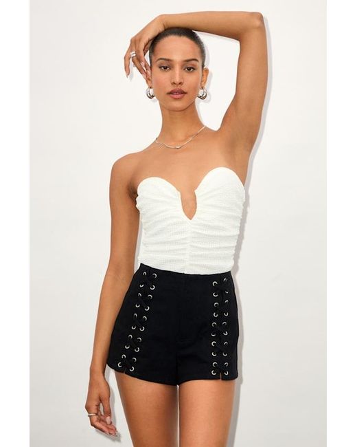 Lulus Black Muna Textured Strapless Cutout U-Bar Bodysuit