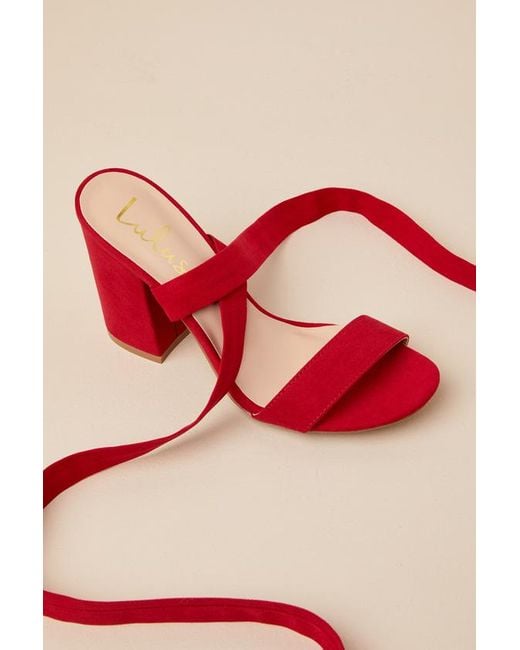 Lulus Red Alta Suede Lace-Up Heels
