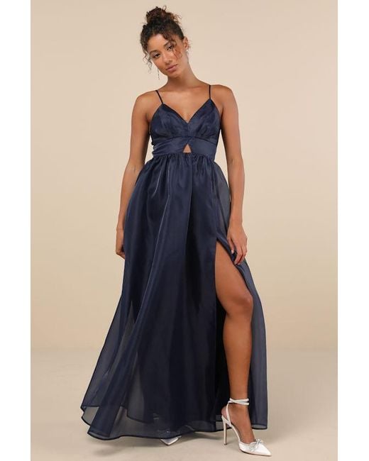 Lulus Blue Authentic Glamour Organza Sleeveless Cutout Maxi Dress