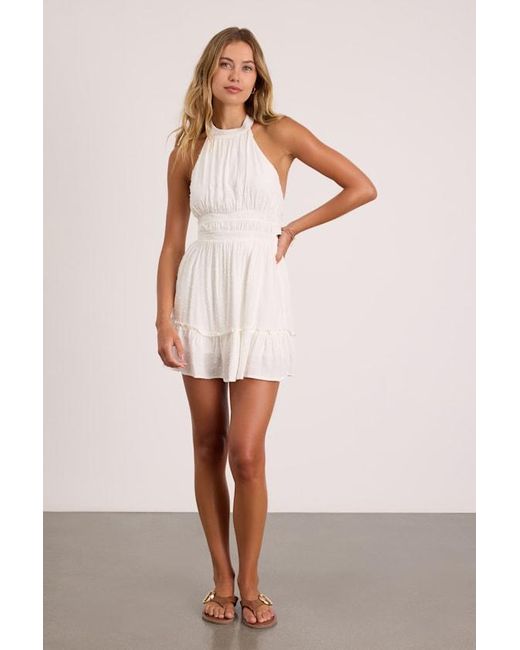 Lulus Natural Zahia Swiss Dot Ruffled Halter Mini Dress