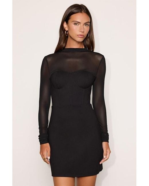 Lulus Black Cosmala Bustier Long Sleeve Mini Dress