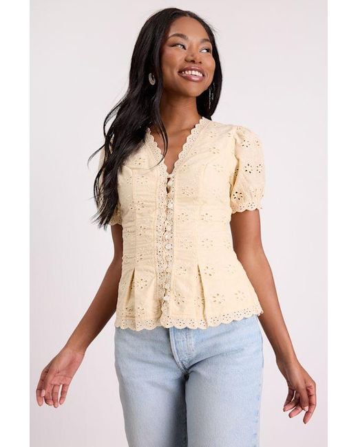 Lulus Natural Briar Eyelet Embroidered Button-Front Top