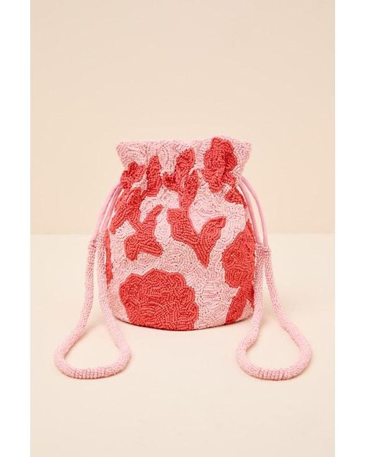 Lulus Pink Miridia Multi Floral Beaded Drawstring Bucket Bag
