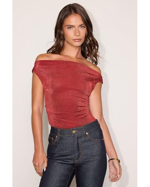 Lulus Red Tarryn Jersey Knit Off-The-Shoulder Bodysuit