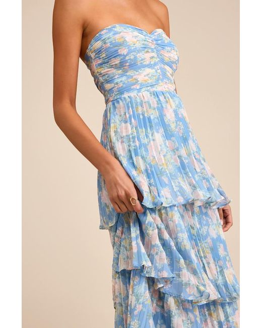 Lulus Black Seriously Sensational Floral Strapless Tiered Maxi Dress