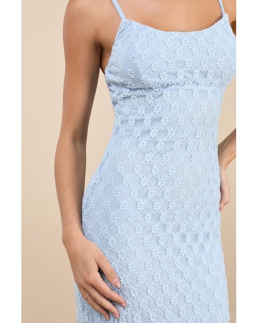 Lulus Blue Lucky Girl Sleeveless Lace Midi Dress