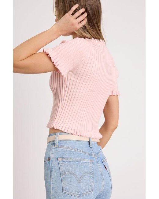 Lulus Pink Keighlen Ribbed Ruffled Short Sleeve Sweater Top