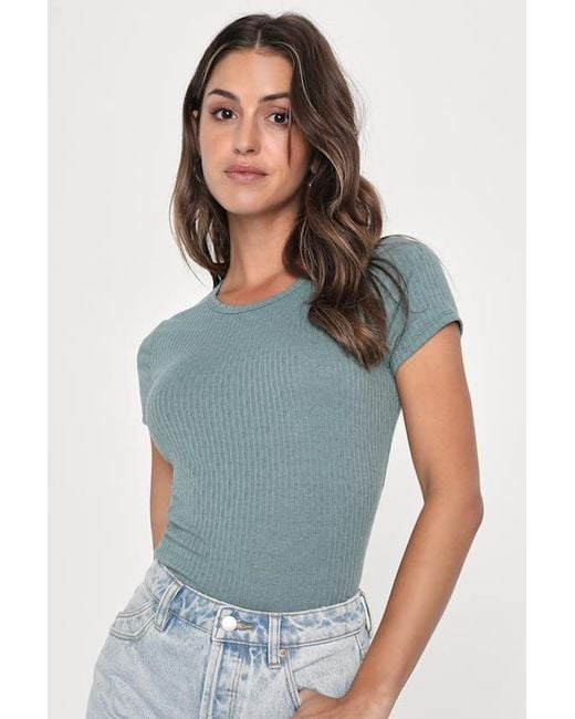 Lulus Blue Essential Trend Sage Pointelle Knit Short Sleeve Top