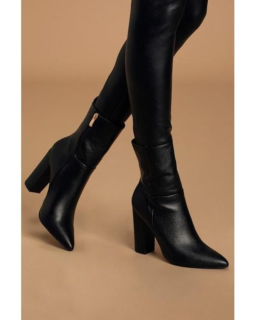 Lulus Blue Dawson Pebble Pointed-Toe Mid Calf Boots