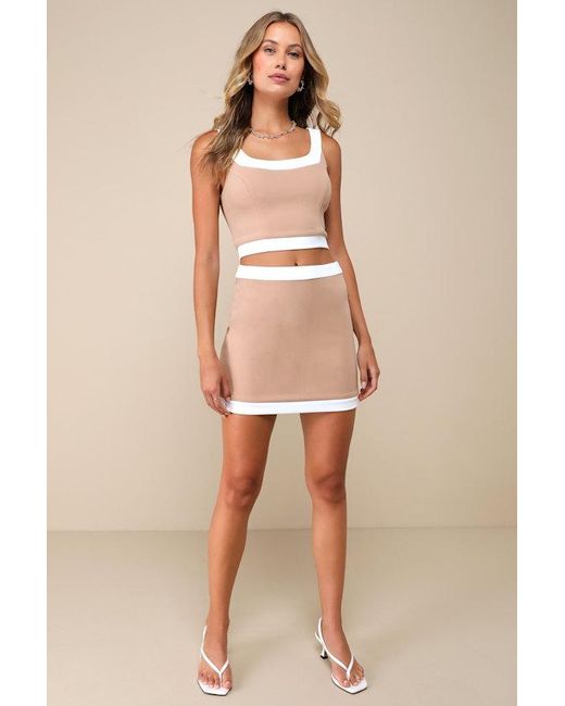 Lulus Natural Totally Sensational Color Block Bodycon Mini Skirt
