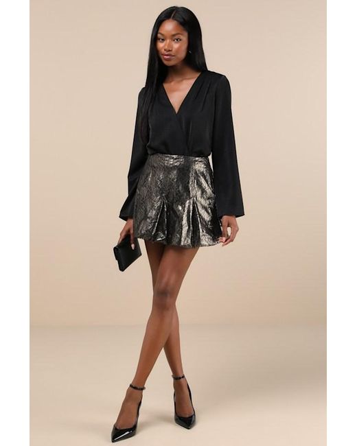 Lulus Black Majorly Glam Lace Bubble-Hem Mini Skirt