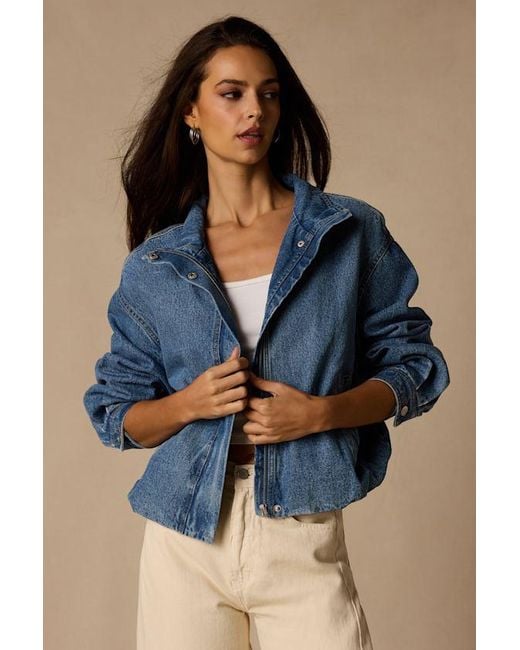 Lulus Blue Hermia Medium Wash Bomber Jacket