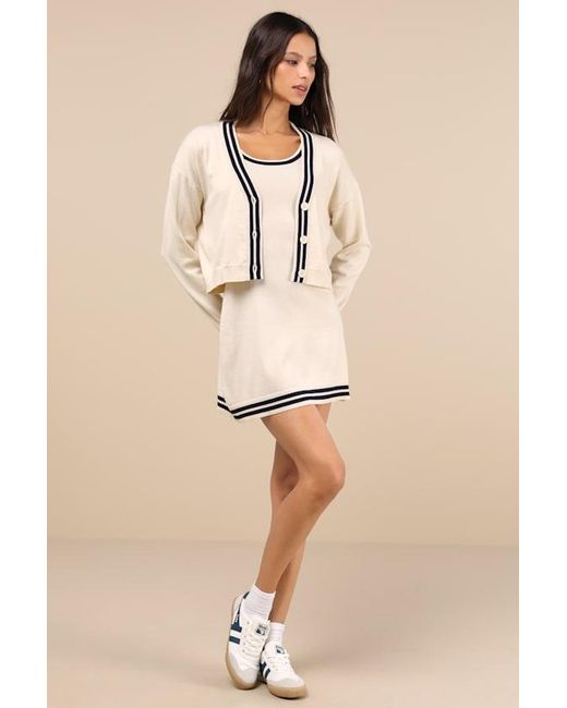 Lulus Natural Charming Duo Two-Piece Sweater Dress & Cardigan Set