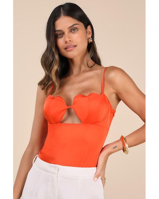 Lulus Orange Niley Bright Seashell Bustier Bodysuit