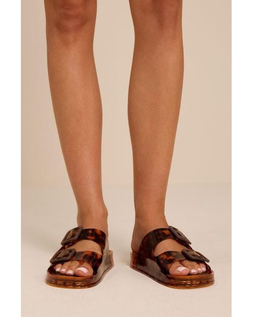 Dolce Vita Brown Julio Tortoise Vinyl Buckle Slide Sandals