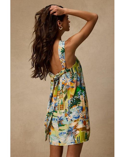 Lulus Blue Brya Multi Vacation Print Halter Mini Dress