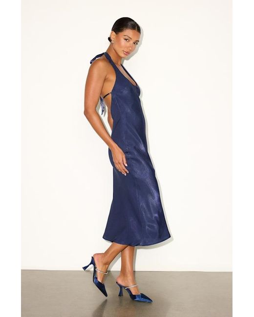 Lulus Blue Olandria Halter Midi Slip Dress