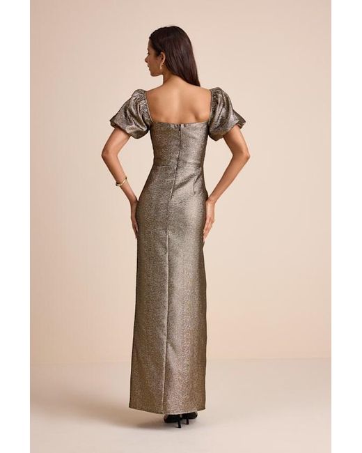 Lulus Natural Celestina Bronze Lurex Puff Sleeve Mermaid Maxi Dress