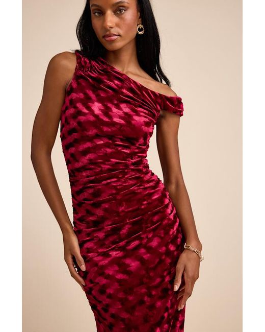 Lulus Red Renisa Velvet Chevron Asymmetrical Maxi Dress