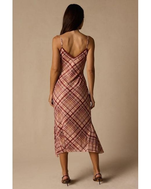 Lulus Brown Rae Multi Plaid Mesh Slip Midi Dress