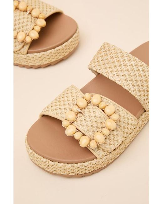 Lulus Natural Babette Raffia Buckle Platform Slide Sandals