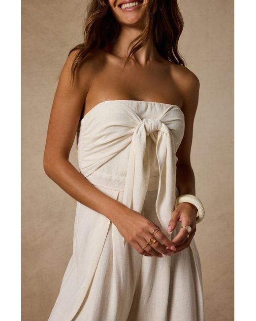 Lulus Brown Wylda Light Linen Tie-Front Jumpsuit