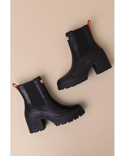 Hunter Black Miana Platform Waterproof Leather Ankle Boots