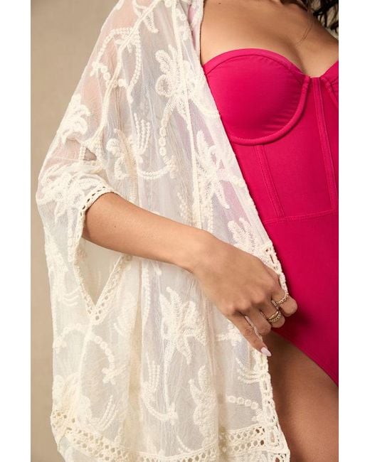 Lulus Pink Katalia Sheer Embroidered Swim Cover-Up
