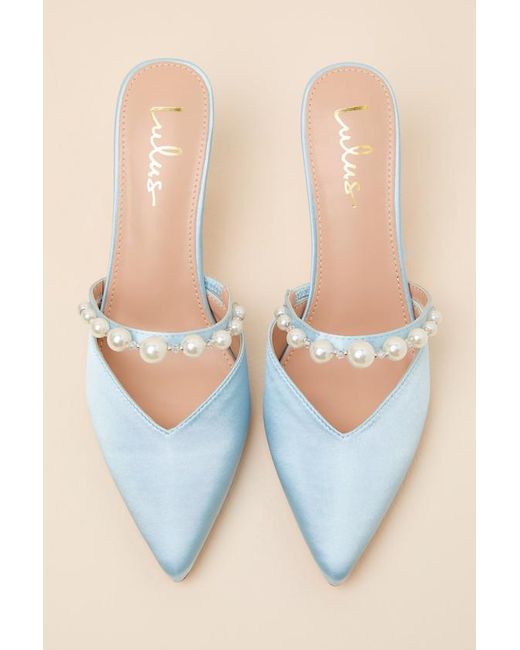 Lulus Natural Daryll Satin Pearl Pointed-Toe Mule Pumps