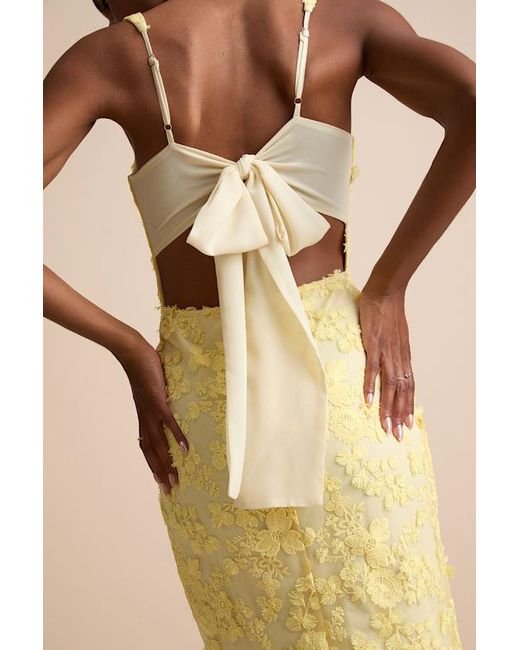 Lulus Women's Natural Chesley 3D Floral Embroidered Tie-Back Midi Dress