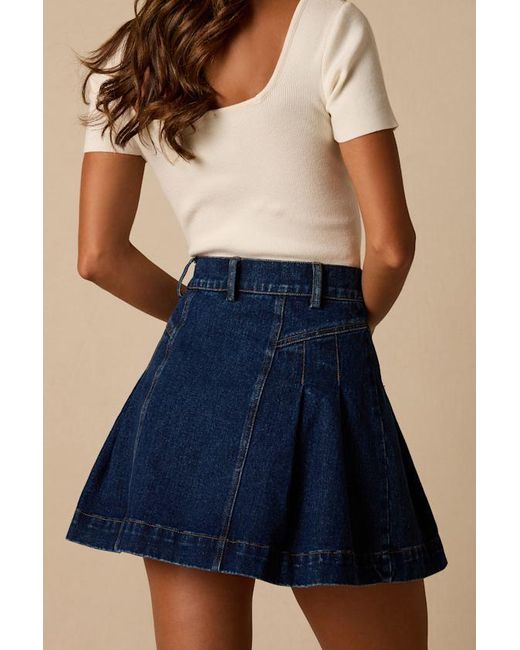 Lulus Blue Lorann Dark Wash Pleated Denim Mini Skirt