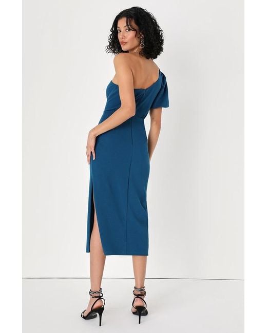 Lulus Blue Ultimate Poise One-Shoulder Midi Dress