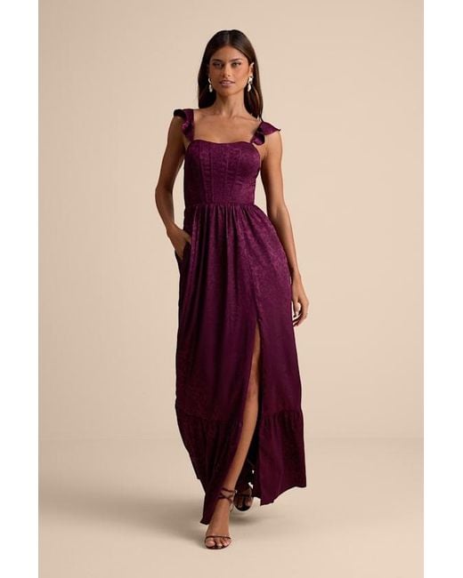 Lulus Purple Arlaith Plum Jacquard Lace-Up Corset Maxi Dress