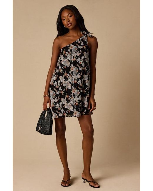 Lulus Black Aralia Multi Floral One-Shoulder Shift Mini Dress