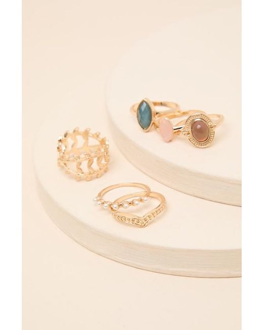 Lulus Natural Kiran Stone Six-Piece Ring Set