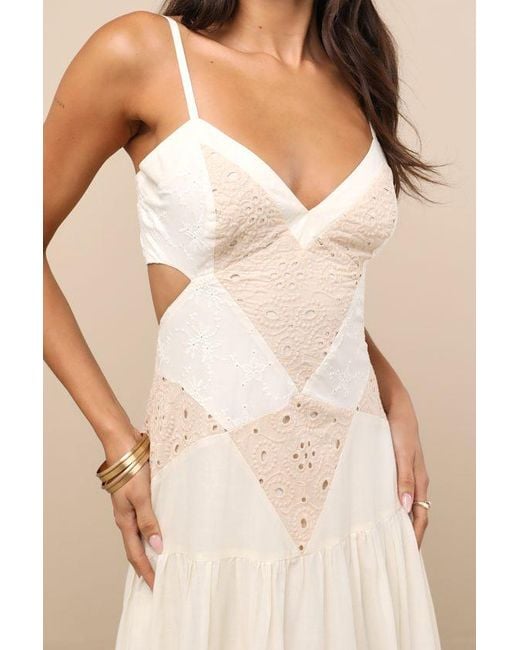 Lulus Natural Maisha And Embroidered Drop Waist Maxi Dress