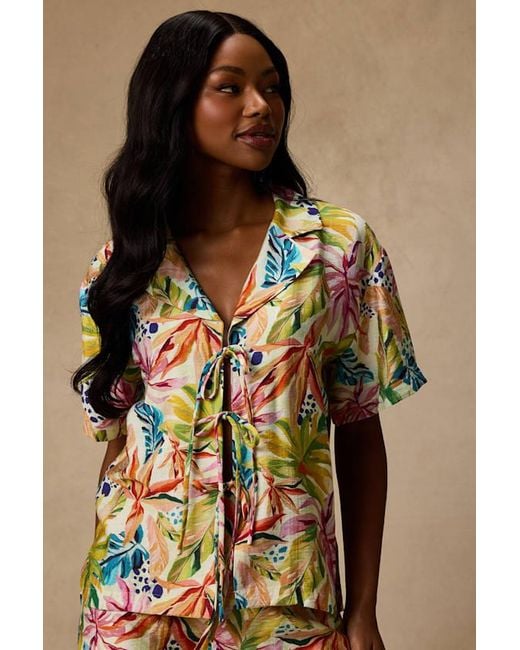 Lulus White Talise Multi Tropical Print Tie-Front Collared Top