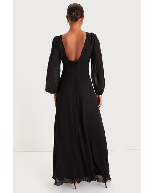 Lulus Prestigious Poise Backless Balloon Sleeve Maxi Dress in Black | Lyst