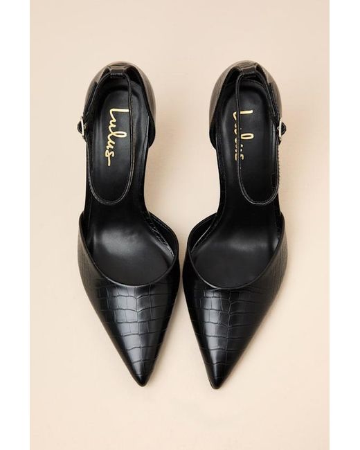 Lulus Natural Acrux Croc Pointed-Toe Ankle Strap Pumps
