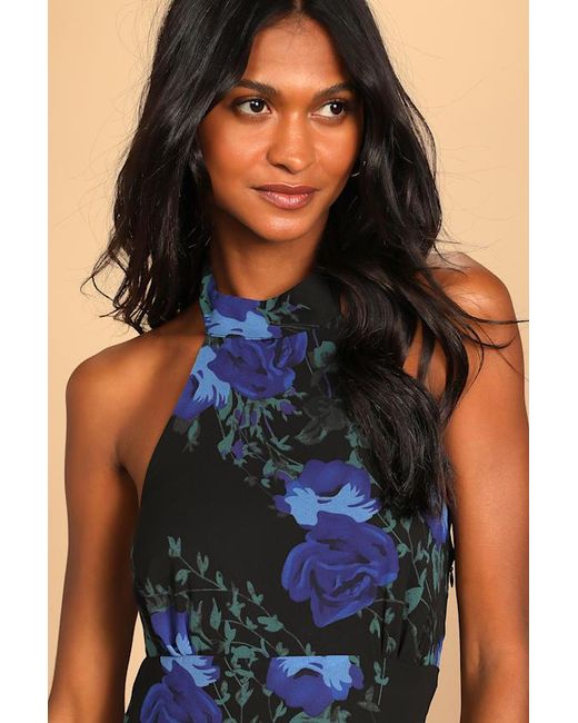 Lulus Blue Elegant Entrance Floral Print Halter Maxi Dress