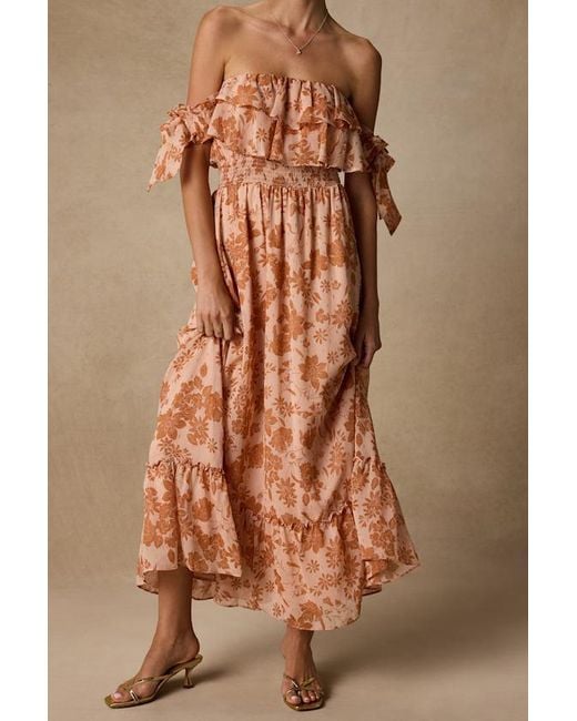 Lulus Pink Love And Blooms Blush Floral Print Off-The-Shoulder Dress