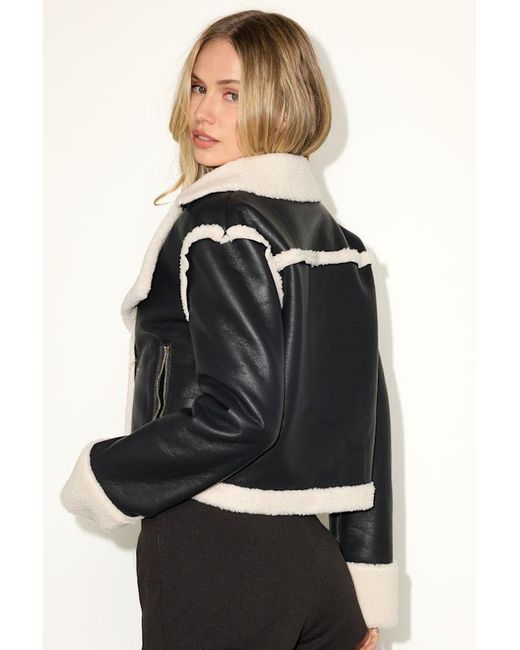 Lulus Black Maxina Vegan Leather Faux Fur Trim Jacket