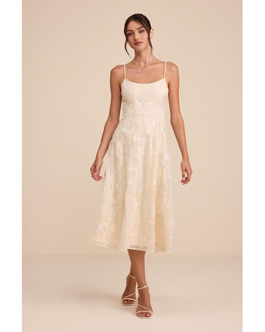 Lulus Natural Elfrieda Cream Floral Embroidered Sleeveless Midi Dress