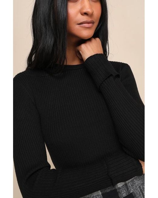 Lulus Basics Black Karlee Ribbed Knit Long Sleeve Sweater Top