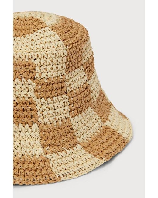 Lulus Blue Sunshine Check And Checkered Straw Bucket Hat