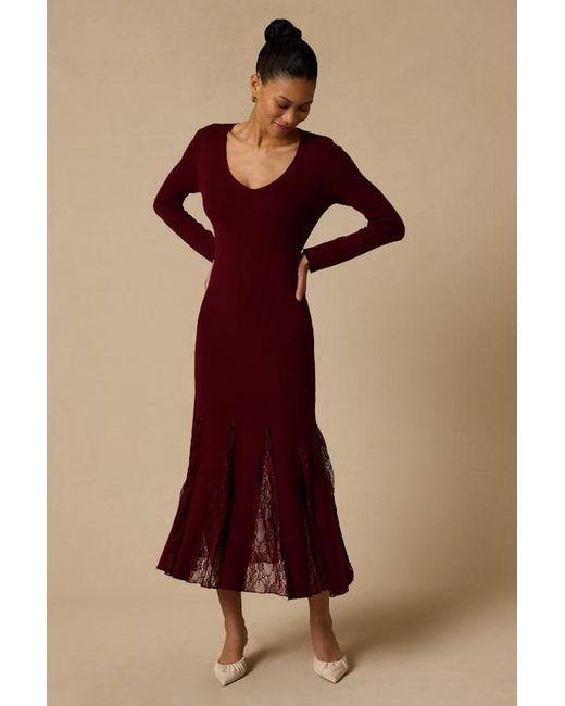 Lulus Red Hollins Lace Sweater Dress