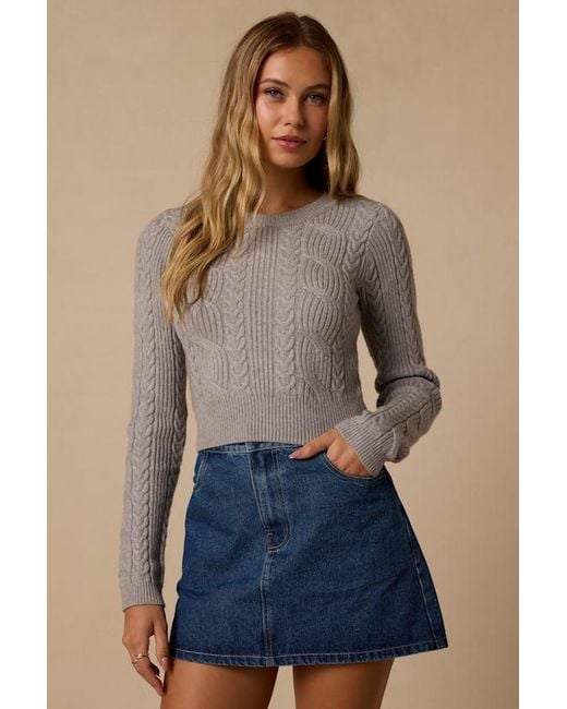 Lulus Blue Cuddly Contentment Cable Knit Cropped Sweater