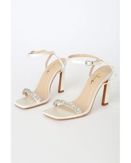 Lulus Brown Goldiena Satin Rhinestone Ankle Strap Heels