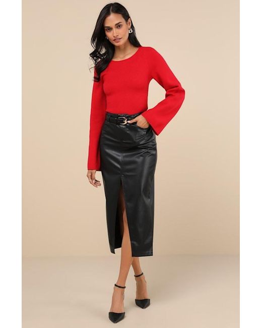 Lulus Red Modern Detail Cutout Bell Sleeve Sweater Top