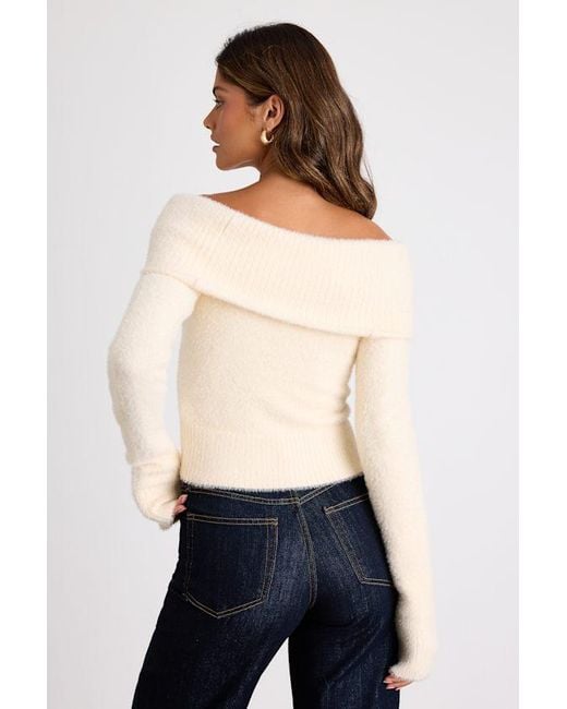 Lulus Natural Ravenna Eyelash Knit Off-The-Shoulder Sweater Top